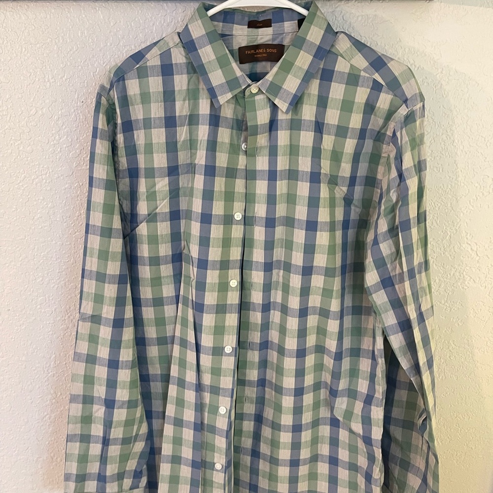 Fairlane Blue and Green Plaid Men's Shirt
